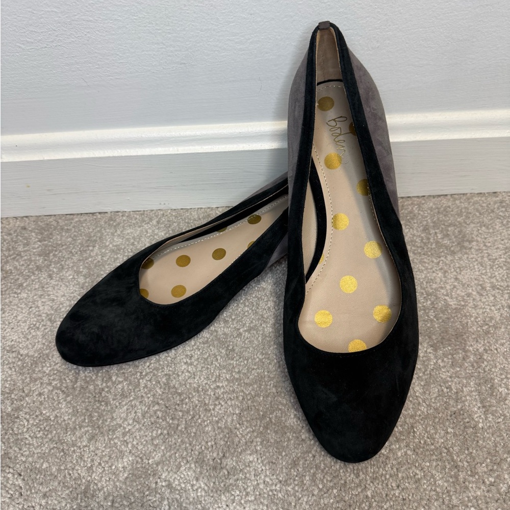 Boden Black Grey Leather Suede Colorblock Low Block Heel Ballet Flats EU 40.5